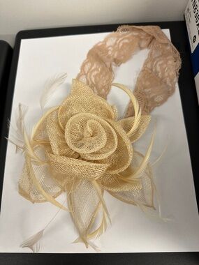 Hatsafrass handmade beige lace mesh fascinator headband